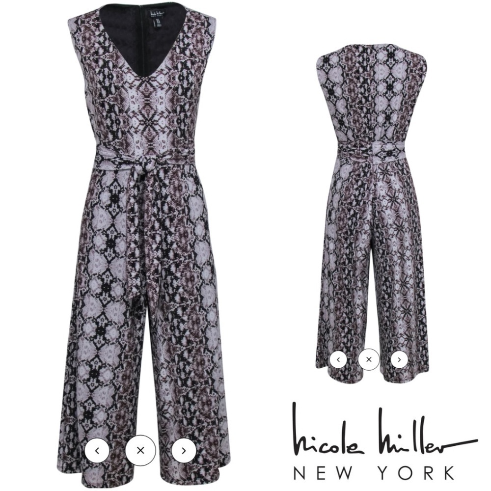 Nicole Miller NY Python Print Jersey Sleeveless Cropped Wide Leg Jumpsuit Size 2